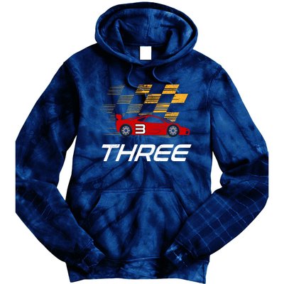 3rd Birthday Race Car Gift I Three Years Old Boy Tie Dye Hoodie