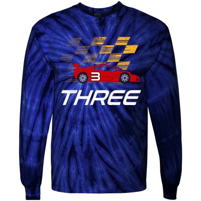 3rd Birthday Race Car Gift I Three Years Old Boy Tie-Dye Long Sleeve Shirt