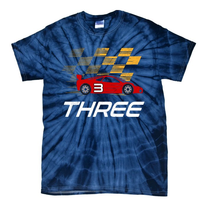 3rd Birthday Race Car Gift I Three Years Old Boy Tie-Dye T-Shirt