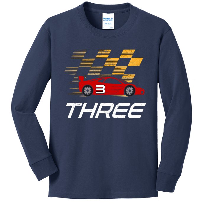 3rd Birthday Race Car Gift I Three Years Old Boy Kids Long Sleeve Shirt