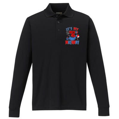 3rd Birthday Spider Web Theme Party Three 3 Year Bday Performance Long Sleeve Polo