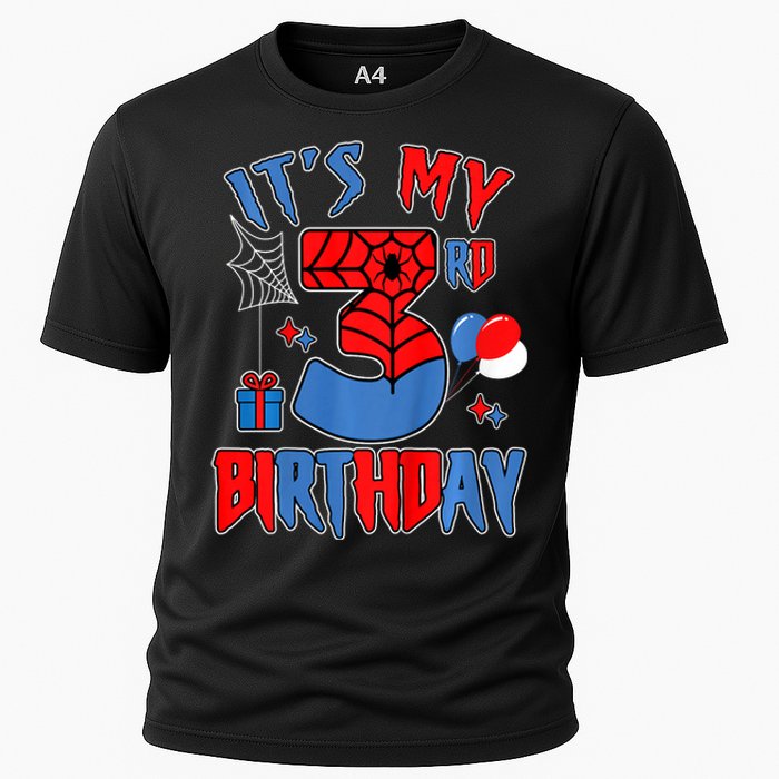 3rd Birthday Spider Web Theme Party Three 3 Year Bday Cooling Performance Crew T-Shirt