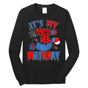 3rd Birthday Spider Web Theme Party Three 3 Year Bday Long Sleeve Shirt