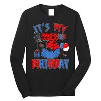 3rd Birthday Spider Web Theme Party Three 3 Year Bday Long Sleeve Shirt