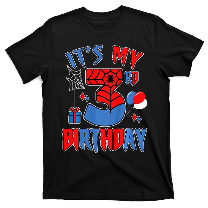 3rd Birthday Spider Web Theme Party Three 3 Year Bday T-Shirt