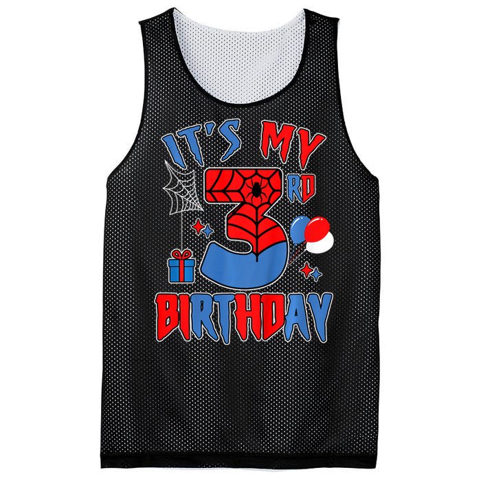 3rd Birthday Spider Web Theme Party Three 3 Year Bday Mesh Reversible Basketball Jersey Tank