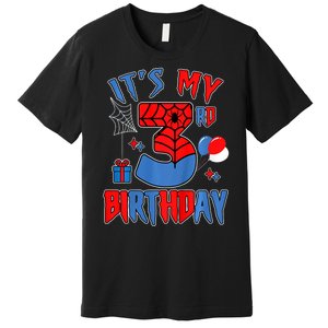 3rd Birthday Spider Web Theme Party Three 3 Year Bday Premium T-Shirt