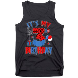 3rd Birthday Spider Web Theme Party Three 3 Year Bday Tank Top