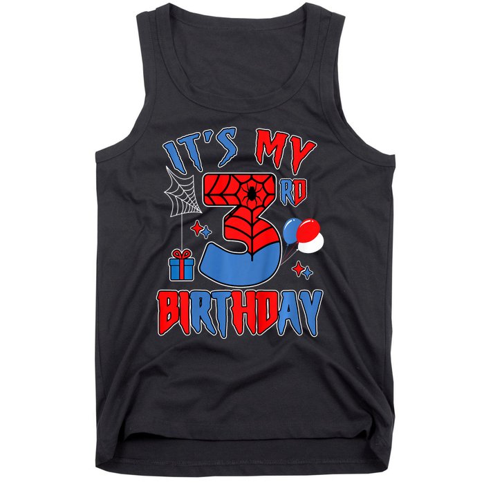 3rd Birthday Spider Web Theme Party Three 3 Year Bday Tank Top