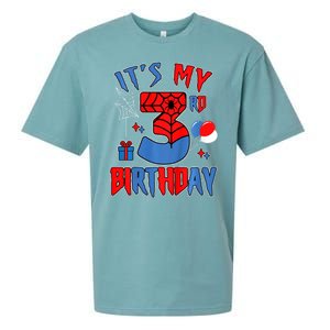 3rd Birthday Spider Web Theme Party Three 3 Year Bday Sueded Cloud Jersey T-Shirt