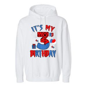 3rd Birthday Spider Web Theme Party Three 3 Year Bday Garment-Dyed Fleece Hoodie