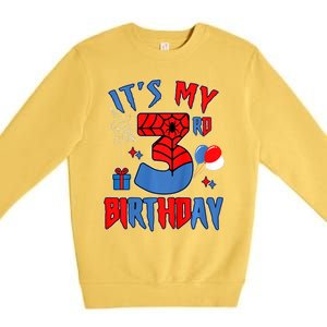 3rd Birthday Spider Web Theme Party Three 3 Year Bday Premium Crewneck Sweatshirt