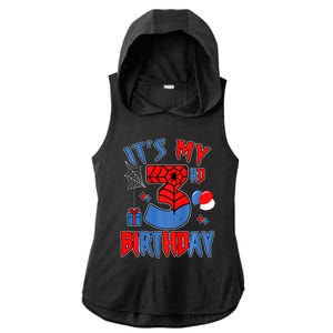 3rd Birthday Spider Web Theme Party Three 3 Year Bday Ladies PosiCharge Tri-Blend Wicking Draft Hoodie Tank