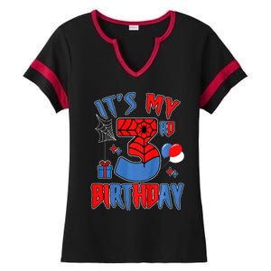 3rd Birthday Spider Web Theme Party Three 3 Year Bday Ladies Halftime Notch Neck Tee