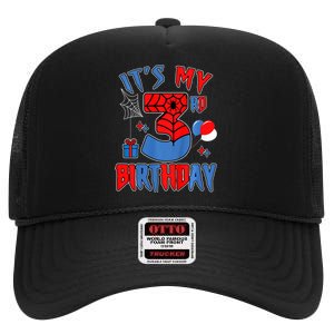 3rd Birthday Spider Web Theme Party Three 3 Year Bday High Crown Mesh Back Trucker Hat