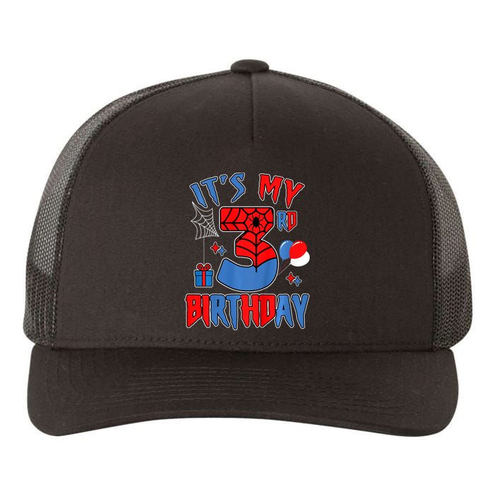 3rd Birthday Spider Web Theme Party Three 3 Year Bday Yupoong Adult 5-Panel Trucker Hat