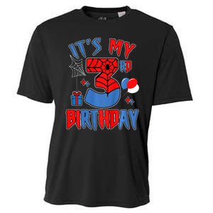 3rd Birthday Spider Web Theme Party Three 3 Year Bday Cooling Performance Crew T-Shirt