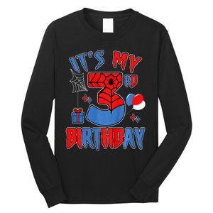 3rd Birthday Spider Web Theme Party Three 3 Year Bday Long Sleeve Shirt