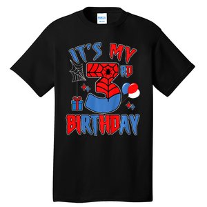 3rd Birthday Spider Web Theme Party Three 3 Year Bday Tall T-Shirt