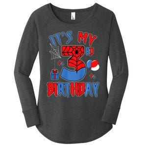 3rd Birthday Spider Web Theme Party Three 3 Year Bday Women's Perfect Tri Tunic Long Sleeve Shirt