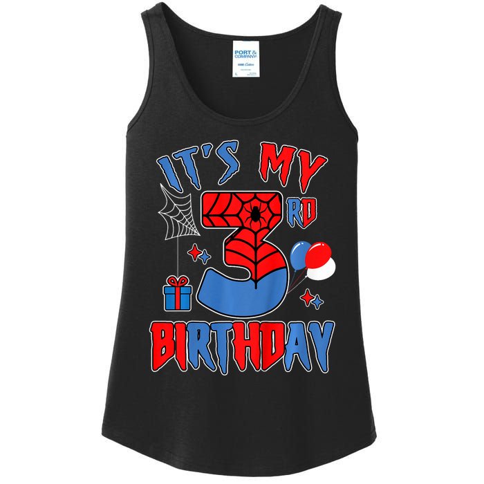 3rd Birthday Spider Web Theme Party Three 3 Year Bday Ladies Essential Tank