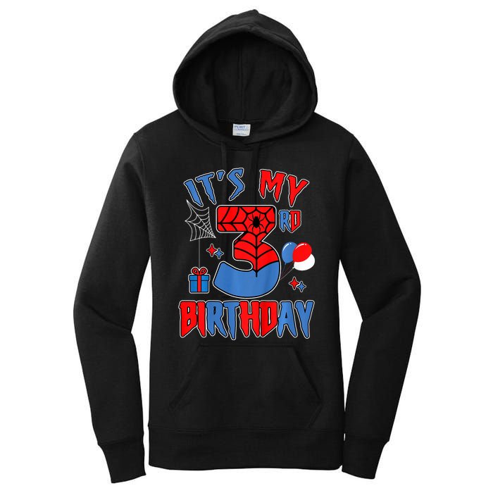 3rd Birthday Spider Web Theme Party Three 3 Year Bday Women's Pullover Hoodie