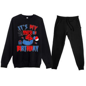 3rd Birthday Spider Web Theme Party Three 3 Year Bday Premium Crewneck Sweatsuit Set