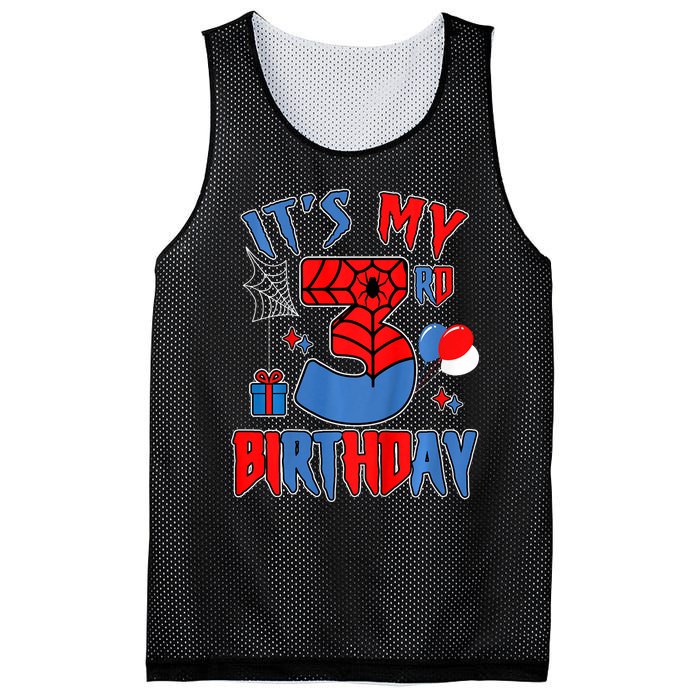 3rd Birthday Spider Web Theme Party Three 3 Year Bday Mesh Reversible Basketball Jersey Tank