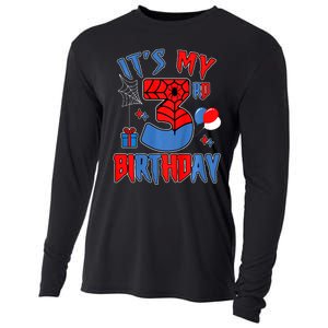 3rd Birthday Spider Web Theme Party Three 3 Year Bday Cooling Performance Long Sleeve Crew