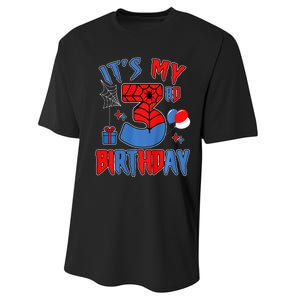 3rd Birthday Spider Web Theme Party Three 3 Year Bday Performance Sprint T-Shirt