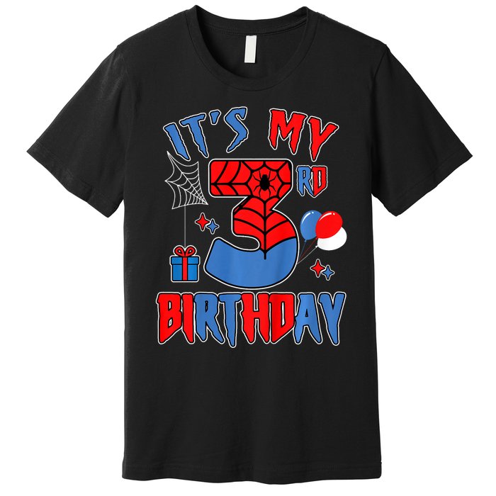 3rd Birthday Spider Web Theme Party Three 3 Year Bday Premium T-Shirt