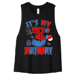 3rd Birthday Spider Web Theme Party Three 3 Year Bday Women's Racerback Cropped Tank