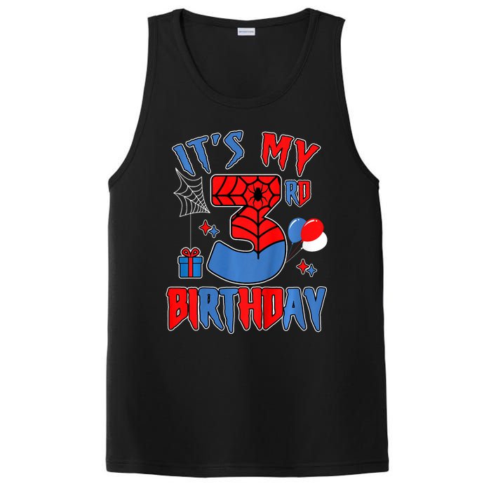 3rd Birthday Spider Web Theme Party Three 3 Year Bday PosiCharge Competitor Tank