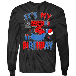 3rd Birthday Spider Web Theme Party Three 3 Year Bday Tie-Dye Long Sleeve Shirt