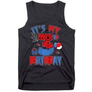 3rd Birthday Spider Web Theme Party Three 3 Year Bday Tank Top