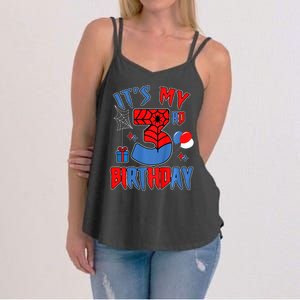 3rd Birthday Spider Web Theme Party Three 3 Year Bday Women's Strappy Tank