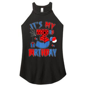 3rd Birthday Spider Web Theme Party Three 3 Year Bday Women's Perfect Tri Rocker Tank