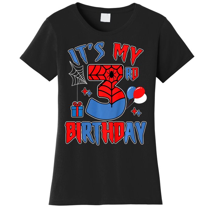 3rd Birthday Spider Web Theme Party Three 3 Year Bday Women's T-Shirt