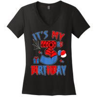 3rd Birthday Spider Web Theme Party Three 3 Year Bday Women's V-Neck T-Shirt