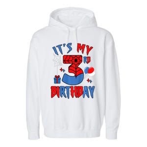 3rd Birthday Spider Web Theme Party Three 3 Year Bday Garment-Dyed Fleece Hoodie