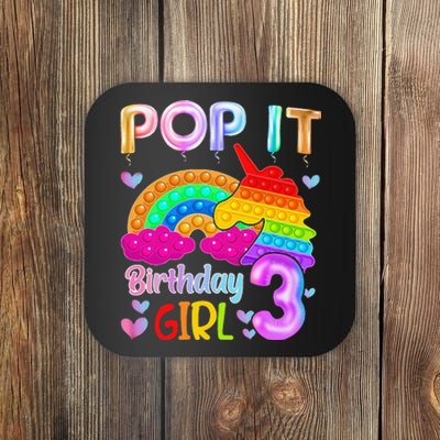 3rd Birthday Unicorn Fidget Pop It Birthday 3 Year Old Coaster