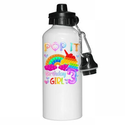 3rd Birthday Unicorn Fidget Pop It Birthday 3 Year Old Aluminum Water Bottle