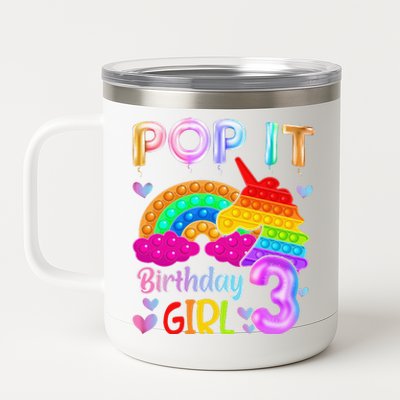 3rd Birthday Unicorn Fidget Pop It Birthday 3 Year Old 12 oz Stainless Steel Tumbler Cup