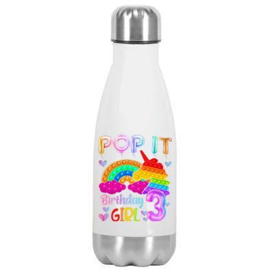 3rd Birthday Unicorn Fidget Pop It Birthday 3 Year Old Stainless Steel Insulated Water Bottle