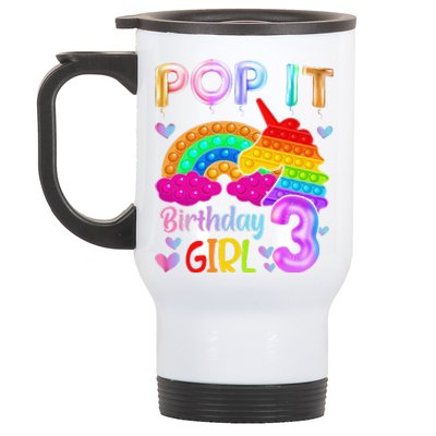 3rd Birthday Unicorn Fidget Pop It Birthday 3 Year Old Stainless Steel Travel Mug