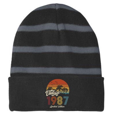 36th Birthday Vintage Limited Edition 1987 Striped Beanie with Solid Band