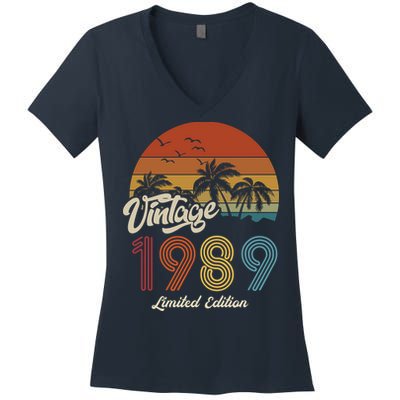 34th Birthday Vintage Limited Edition 1989 Women's V-Neck T-Shirt