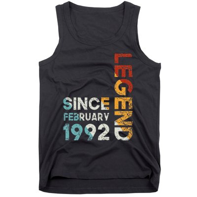 31th Birthday Vintage Legend Since February 1992 31 Years Tank Top