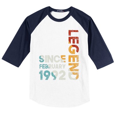 31th Birthday Vintage Legend Since February 1992 31 Years Baseball Sleeve Shirt