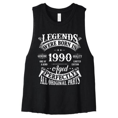 34th Birthday Vintage Legends Born In 1990 34 Years Old Women's Racerback Cropped Tank